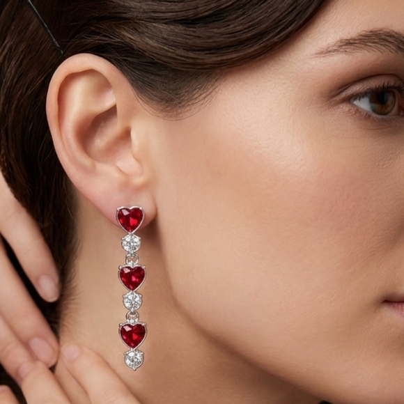 Source Unknown Jewelry - Source Unknown Glamorous Red and Silver Heart Drop Earrings